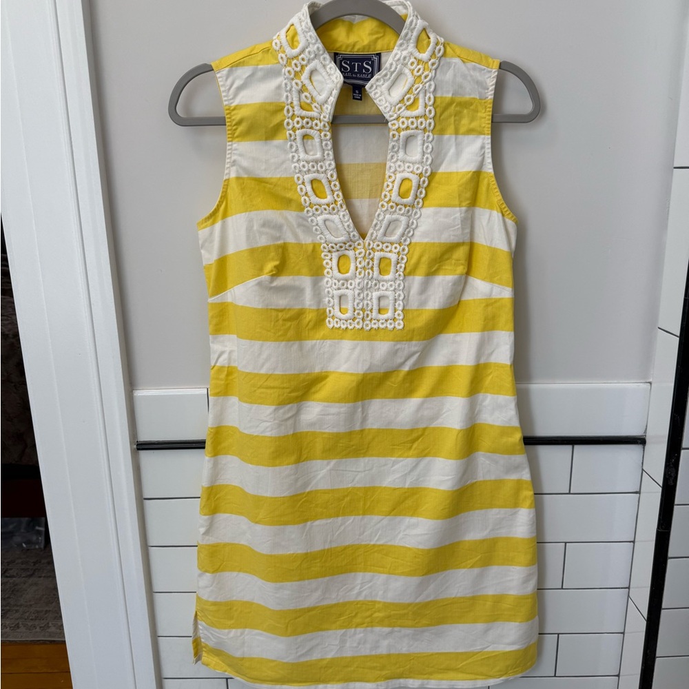 Sail to Sable Yellow & White Eyelet-Trimmed Shift Dress